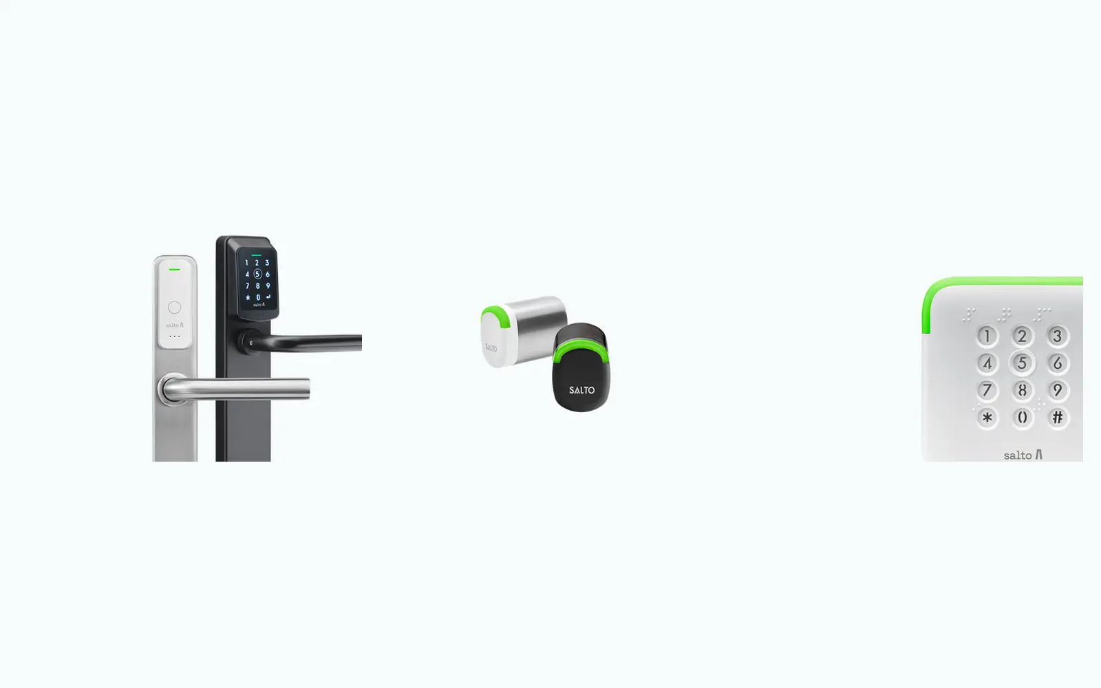 Salto electronic lock, Neo electronic cylinder, and wall reader product family
