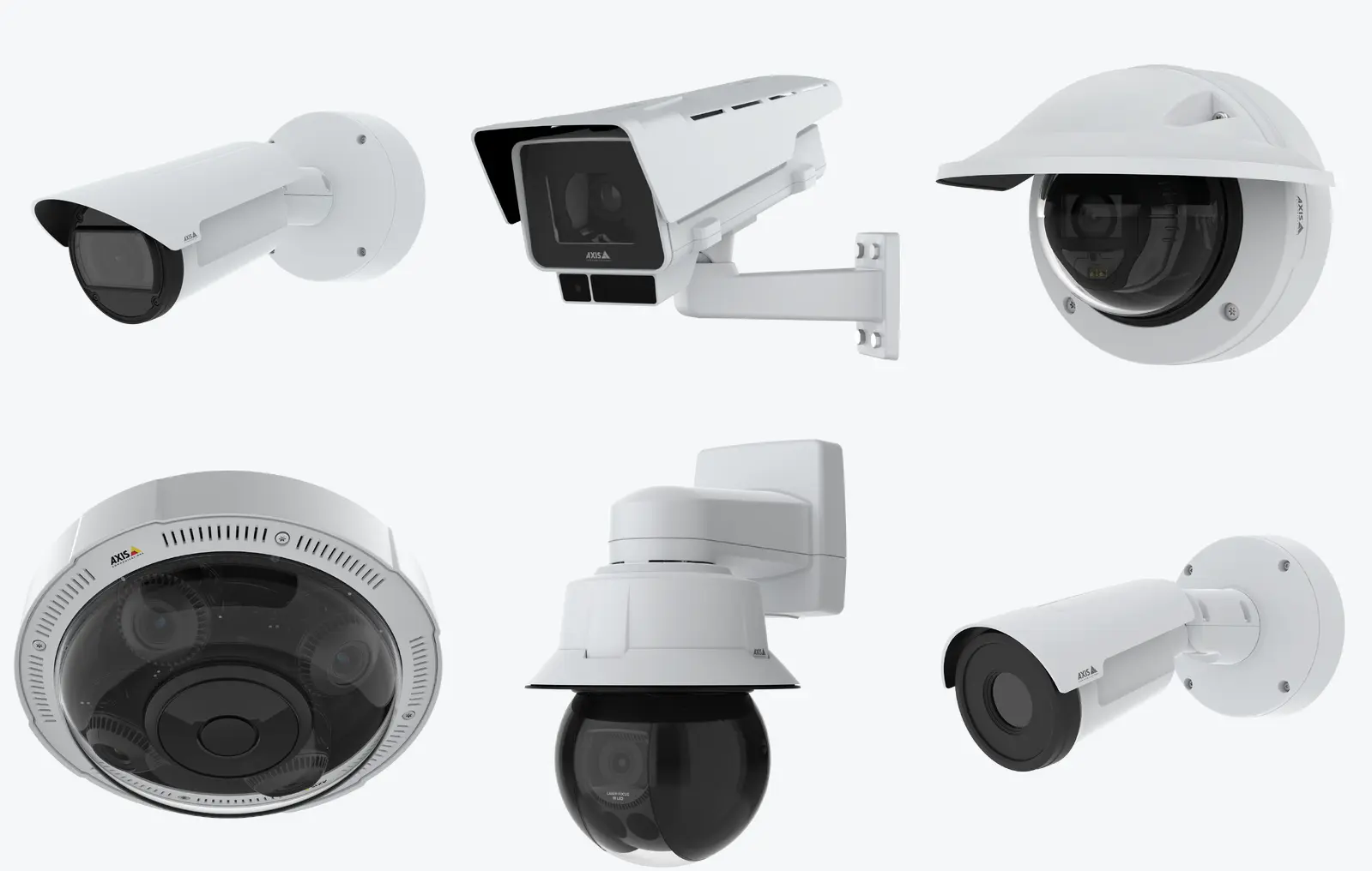 Axis camera product family including bullet, box, dome, panoramic, PTZ, and thermal cameras