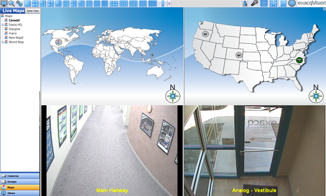 exacqVision video management software mapping and camera interface